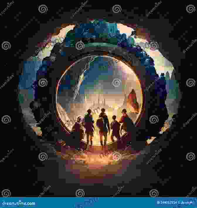 A Group Of Adventurers Standing Before A Glowing Portal In A Lush Forest Elementals 4: The Portal To Kerberos