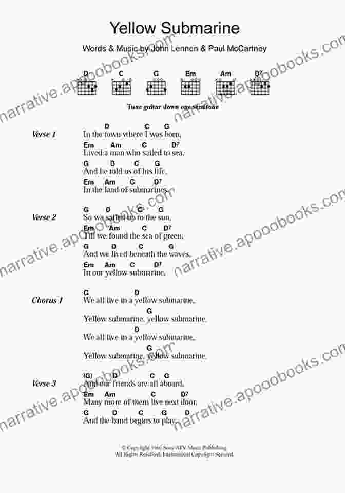 Inside Pages Of The Beatles For Banjo Songbook Featuring Tablature And Notation For The Song 'Yellow Submarine' The Beatles For Banjo Songbook